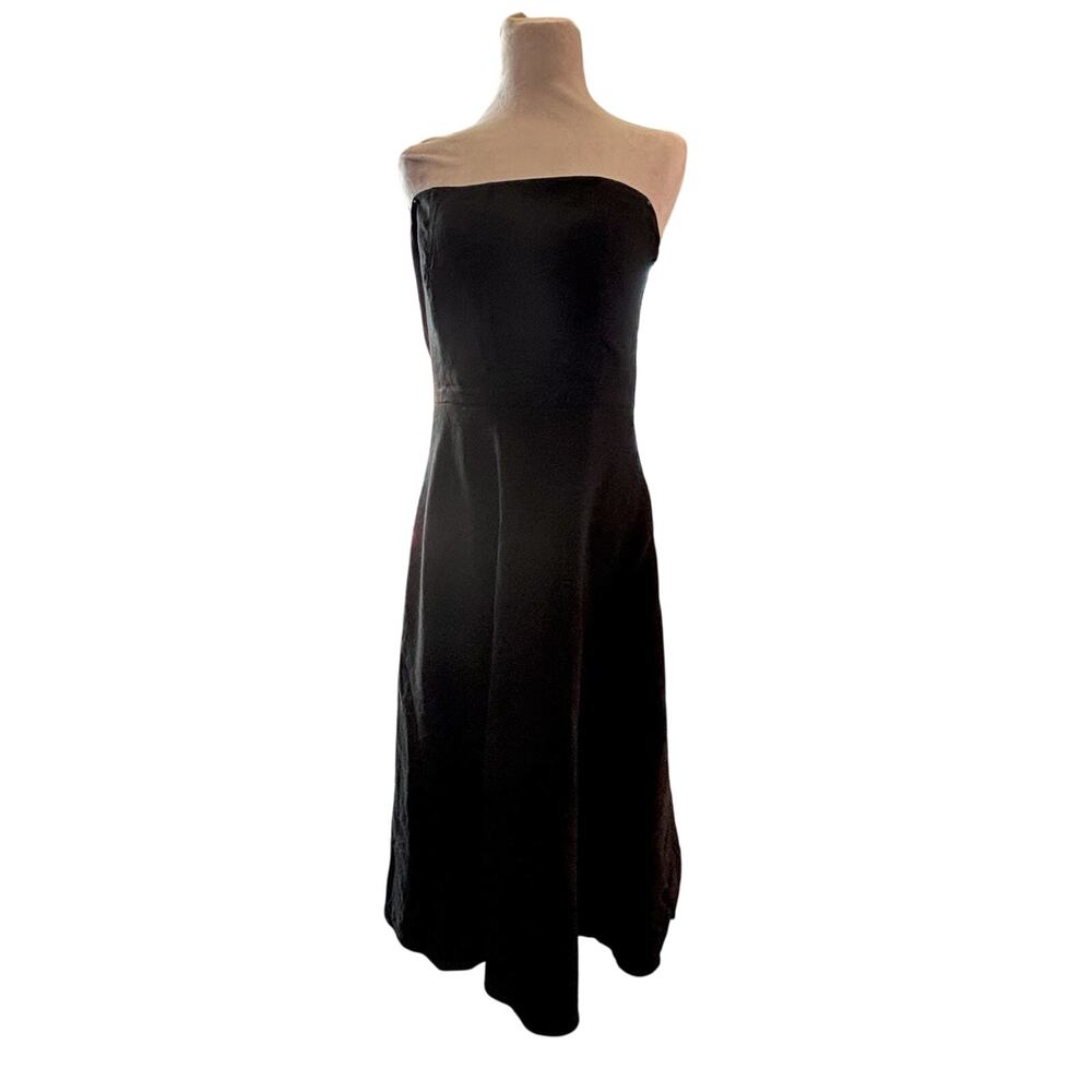 VTG Banana Republic Black Stretch Linen Midi Dress Empire Waist Sz 10 Classicore